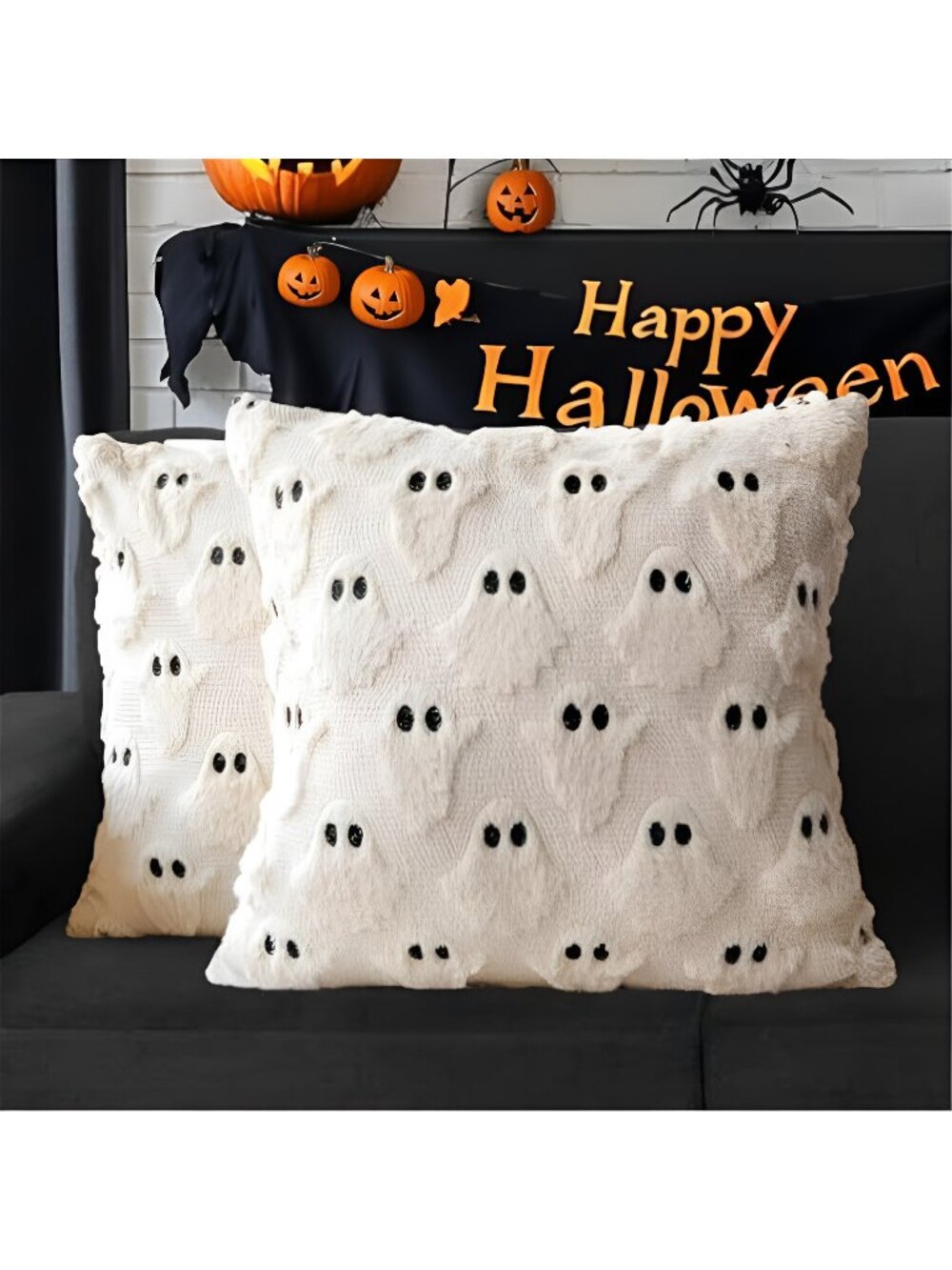 Halloween Pillow Covers 18x18 Set of 2 Beige Ghost Farmhouse Home Decor
